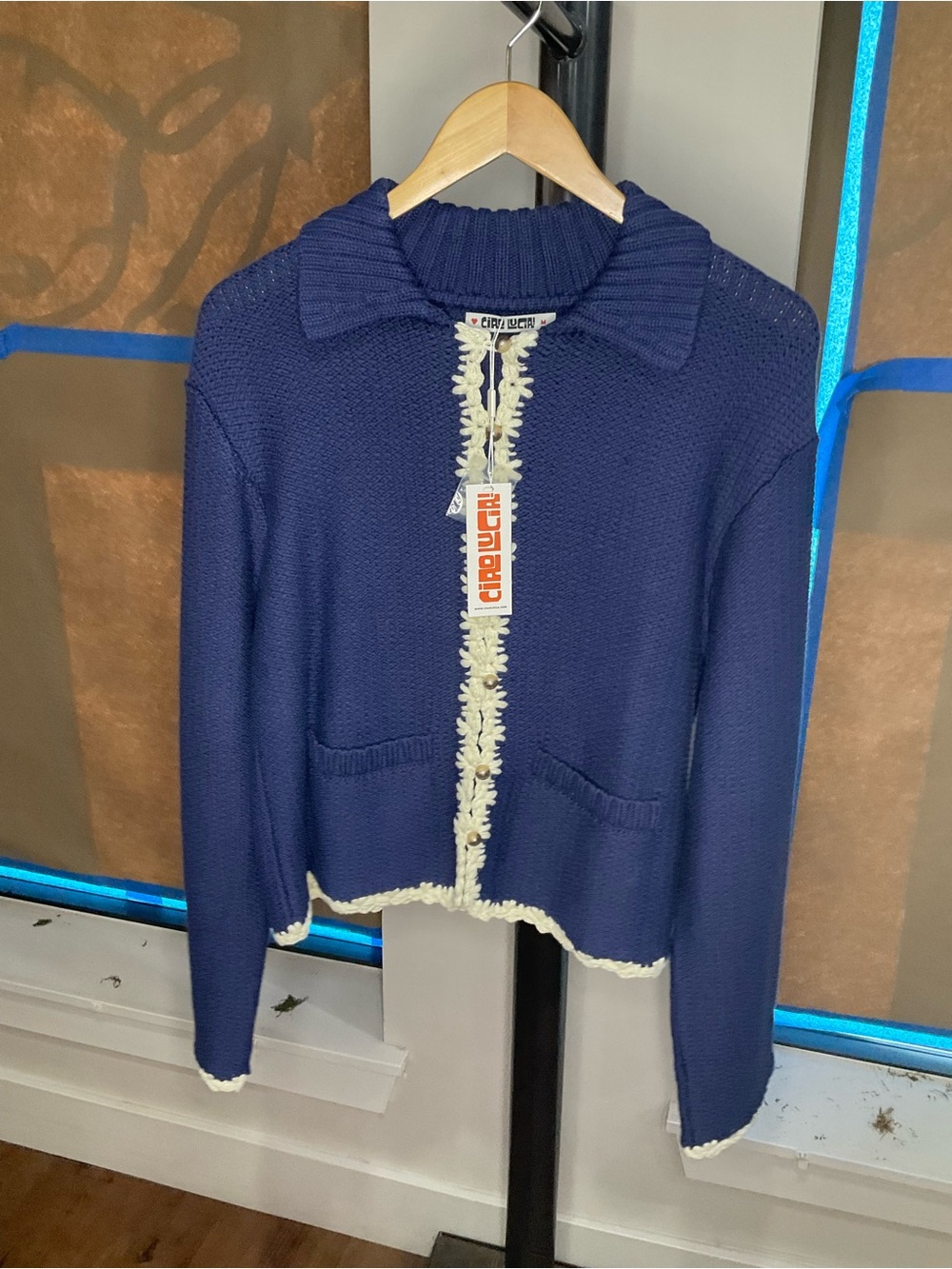 Ciao Lucia Navy Cardigan with Cream Trim